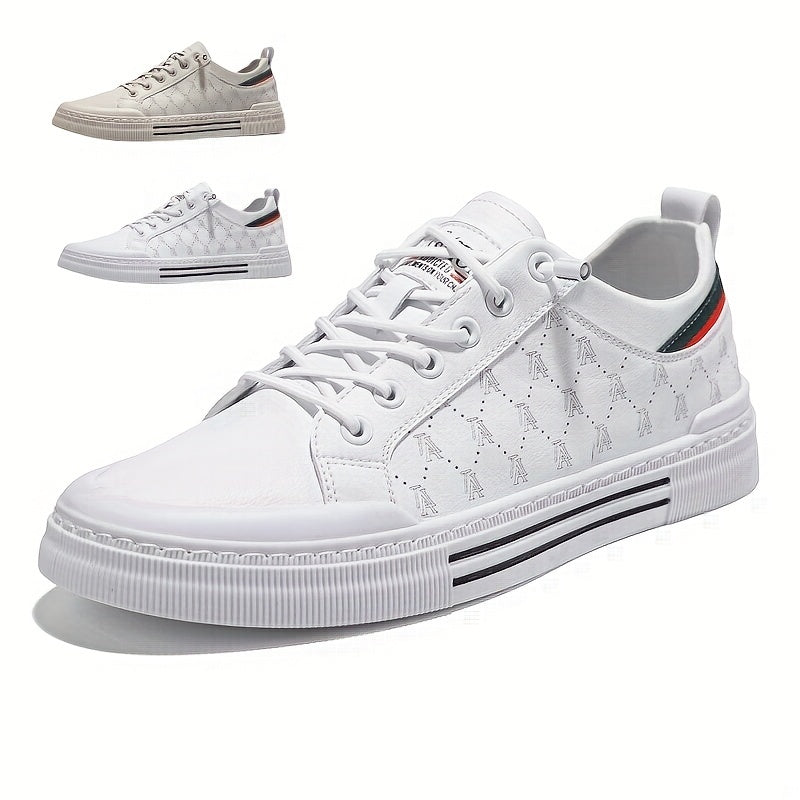 Patterned PU Leather Skate Shoes, Breathable Lace-up